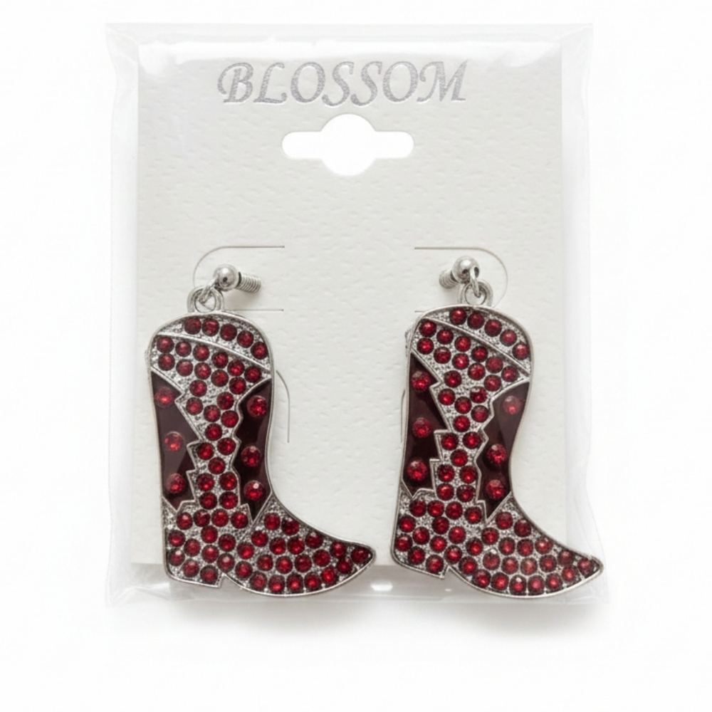 Blossom Red Rhinestone Boot Earrings NEW - Picture 2 of 3